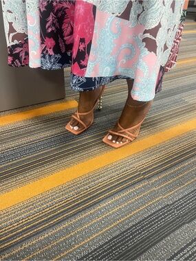 Strappy Square-Toe Sandals in Coral